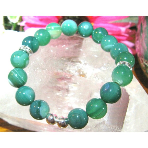 New Natural Green Agate Crystal Cuff Bracelet w/ Sparkle Beads - Picture 1 of 6